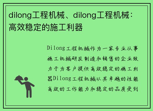 dilong工程机械、dilong工程机械：高效稳定的施工利器