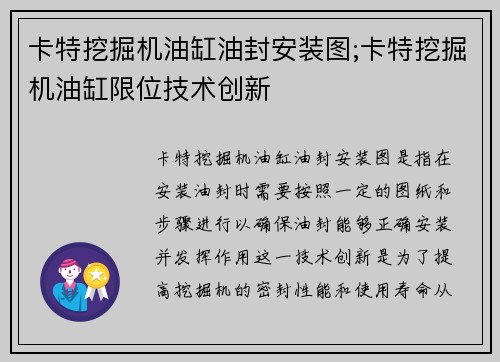 卡特挖掘机油缸油封安装图;卡特挖掘机油缸限位技术创新